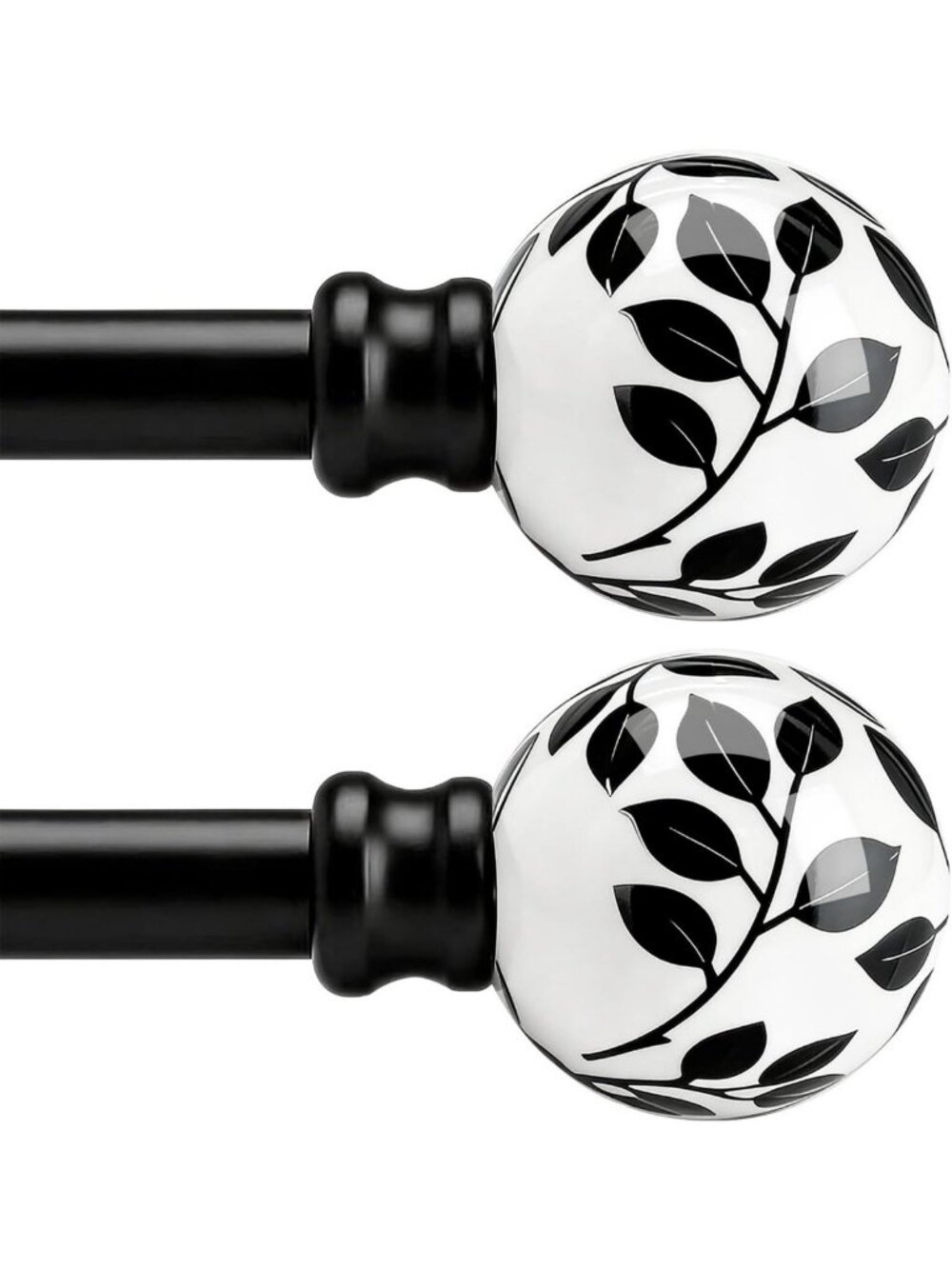 Stylish Black Ceramic Curtain Rods Set of 2, Adjustable 16-88 Inches for Windows